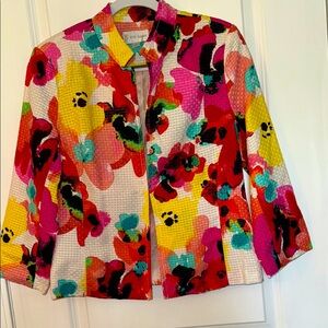Erin London Red and Pink Floral Blazer with 3/4 Sleeves